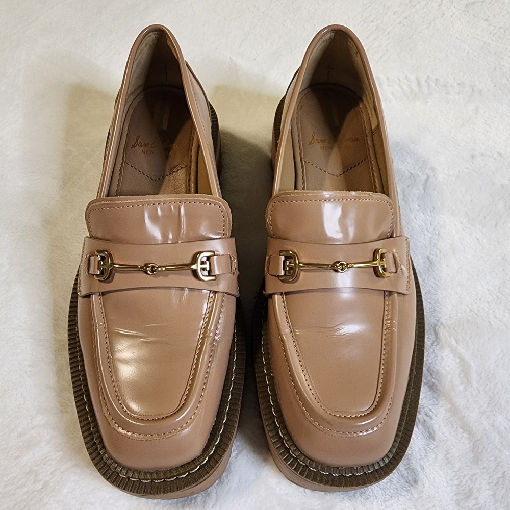 Sam Edelman Laurs Lug Sole Leather Loafer, Block Heel, Tan, 6.5M, EUC